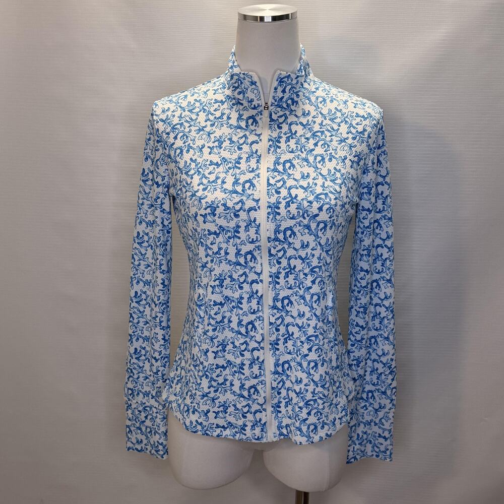 Tommy Bahama Track Jacket Womens Small Blue Golf Tennis Full Zip Floral